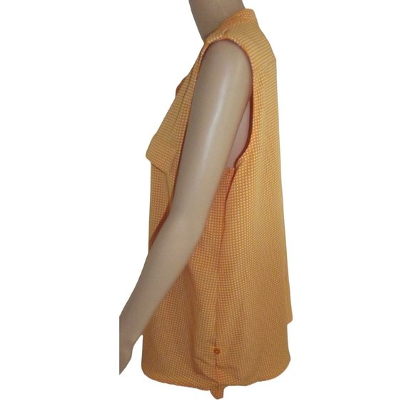 NY Collection Gold Polkadot Sleeveless Button Shirt Size Large white pockets - Picture 7 of 10